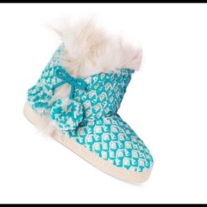Jenni Knit Slipper Booties Grey Aqua Sz Small 5/6